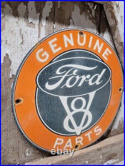 Vintage Genuine Ford Porcelain Sign Old Automobile Parts V8 Fomoco Sales Gas Oil