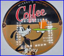 Vintage Genuine Mickey's Coffee Porcelain Sign Pump Plate Gas Station Oil Vintage Genuine Mickey's Coffee Porcelain Sign Pump Plate Gas Station Oil