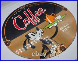 Vintage Genuine Mickey's Coffee Porcelain Sign Pump Plate Gas Station Oil Vintage Genuine Mickey's Coffee Porcelain Sign Pump Plate Gas Station Oil
