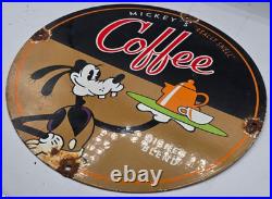 Vintage Genuine Mickey's Coffee Porcelain Sign Pump Plate Gas Station Oil Vintage Genuine Mickey's Coffee Porcelain Sign Pump Plate Gas Station Oil