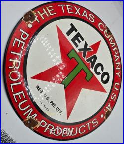 Vintage Genuine Texaco Texas Company Porcelain Sign Pump Plate Gas Station Oil