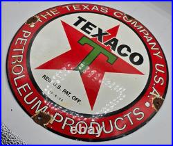 Vintage Genuine Texaco Texas Company Porcelain Sign Pump Plate Gas Station Oil