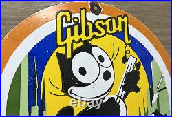 Vintage Gibson Guitars Porcelain Stratocaster Sign Sales Service Gas Oil Amp