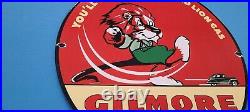 Vintage Gilmore Gasoline Porcelain Gas Service Station Pump Motor Red Lion Sign