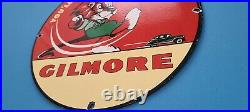 Vintage Gilmore Gasoline Porcelain Gas Service Station Pump Motor Red Lion Sign