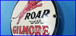 Vintage Gilmore Gasoline Porcelain Gas Service Station Pump Plate Ad Sign