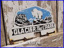 Vintage Glacier National Park Porcelain Sign Forest Service Oil Gas Station Camp