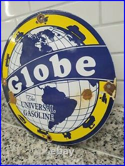 Vintage Globe Porcelain Sign Universal Fuel Gas Pump Plate Oil Service Garage