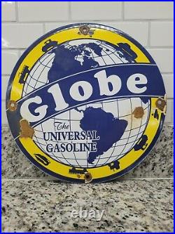 Vintage Globe Porcelain Sign Universal Fuel Gas Pump Plate Oil Service Garage
