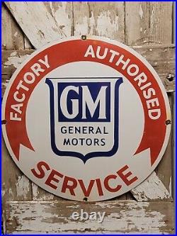 Vintage Gm Porcelain Sign 30 Authorised Auto Truck Dealer Gas Motor Oil Service