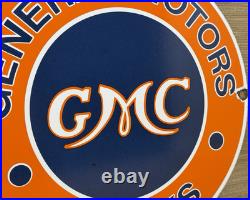 Vintage Gmc Trucks Porcelain Sign Dealership Oil Gas