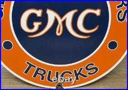 Vintage Gmc Trucks Porcelain Sign Dealership Oil Gas