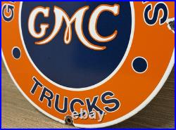 Vintage Gmc Trucks Porcelain Sign Dealership Oil Gas
