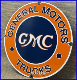 Vintage Gmc Trucks Porcelain Sign Dealership Oil Gas