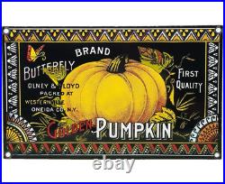 Vintage Golden Pumpkin Porcelain Sign Grocery Store Gas Oil Pumpkin Pie General