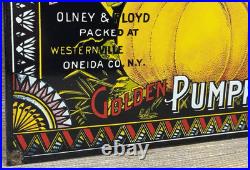 Vintage Golden Pumpkin Porcelain Sign Grocery Store Gas Oil Pumpkin Pie General