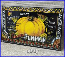 Vintage Golden Pumpkin Porcelain Sign Grocery Store Gas Oil Pumpkin Pie General