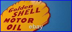 Vintage Golden Shell Gasoline Porcelain Gas Oil Service Station Pump Plate Sign