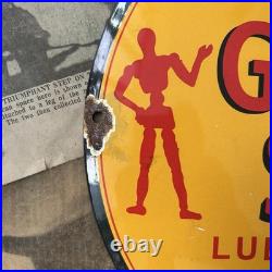 Vintage Golden Shell Oil For Motorcycles 12 Inch Convex Porcelain Enamel Sign