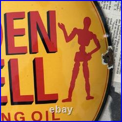 Vintage Golden Shell Oil For Motorcycles 12 Inch Convex Porcelain Enamel Sign