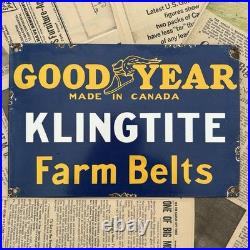 Vintage Goodyear Klingtite Farm Belts 8x12 Inches Porcelain Enamel Sign