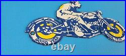 Vintage Goodyear Motorcycle Porcelain Gas Bike Tires Service Die-cut Pump Sign