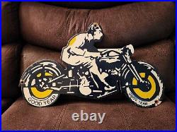 Vintage Goodyear Motorcycle Porcelain Sign 20×13