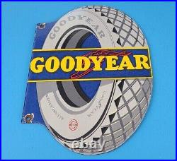 Vintage Goodyear Tires Porcelain Gas Oil 12 Aviation Service Station Pump Sign