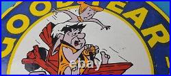 Vintage Goodyear Tires Porcelain Gas Oil Service Flintstones Advertising Sign