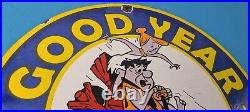 Vintage Goodyear Tires Porcelain Gas Oil Service Flintstones Advertising Sign