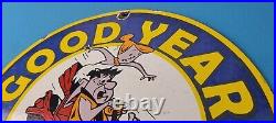 Vintage Goodyear Tires Porcelain Gas Oil Service Flintstones Advertising Sign