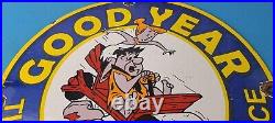 Vintage Goodyear Tires Porcelain Gas Oil Service Flintstones Advertising Sign