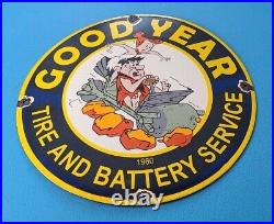 Vintage Goodyear Tires Porcelain Gas Service Station Battery Pump Plate Sign