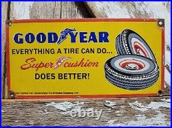 Vintage Goodyear Tires Porcelain Sign Old 1949 Gas Automobile Parts Dealer Store