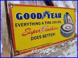 Vintage Goodyear Tires Porcelain Sign Old 1949 Gas Automobile Parts Dealer Store