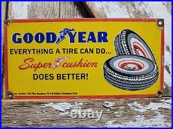 Vintage Goodyear Tires Porcelain Sign Old 1949 Gas Automobile Parts Dealer Store