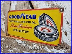 Vintage Goodyear Tires Porcelain Sign Old 1949 Gas Automobile Parts Dealer Store