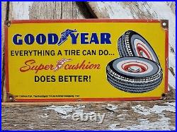 Vintage Goodyear Tires Porcelain Sign Old 1949 Gas Automobile Parts Dealer Store