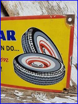 Vintage Goodyear Tires Porcelain Sign Old 1949 Gas Automobile Parts Dealer Store