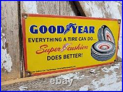 Vintage Goodyear Tires Porcelain Sign Old 1949 Gas Automobile Parts Dealer Store