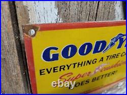 Vintage Goodyear Tires Porcelain Sign Old 1949 Gas Automobile Parts Dealer Store