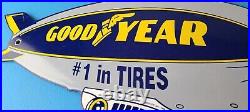 Vintage Goodyear Tires Sign Porcelain Gas Service Blimp Advertising Sign