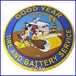 Vintage Goodyear Tires Sign Porcelain Gas Service Flintstones Advertising Sign