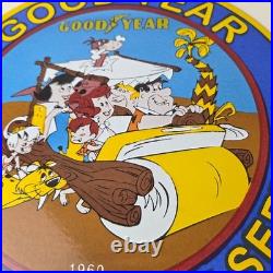 Vintage Goodyear Tires Sign Porcelain Gas Service Flintstones Advertising Sign
