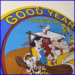 Vintage Goodyear Tires Sign Porcelain Gas Service Flintstones Advertising Sign