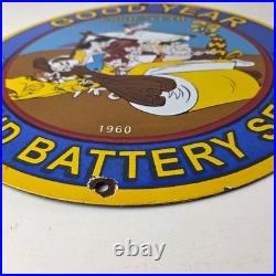 Vintage Goodyear Tires Sign Porcelain Gas Service Flintstones Advertising Sign