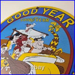 Vintage Goodyear Tires Sign Porcelain Gas Service Flintstones Advertising Sign