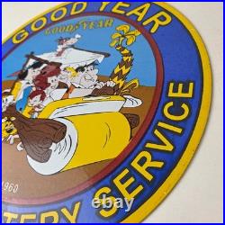 Vintage Goodyear Tires Sign Porcelain Gas Service Flintstones Advertising Sign