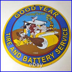 Vintage Goodyear Tires Sign Porcelain Gas Service Flintstones Advertising Sign