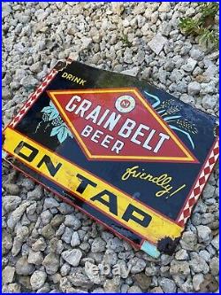 Vintage Grain Belt Beer Porcelain Sign Minnesota Brewery Pub Bar Farm Gas Oil